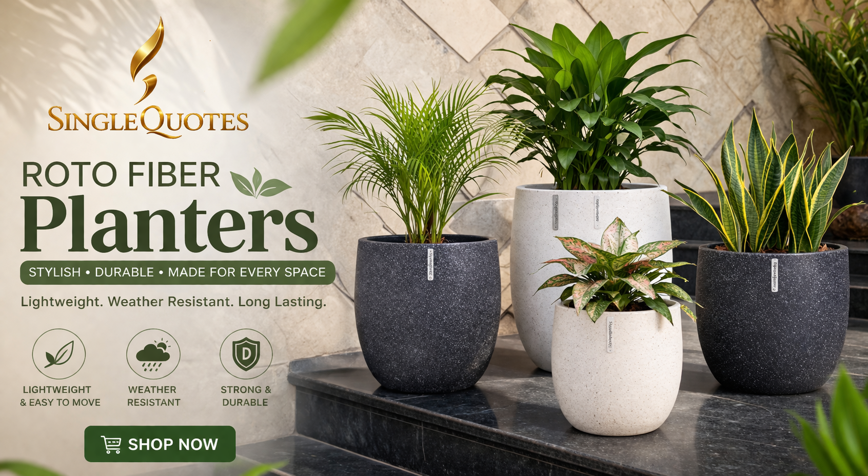 ROYARA 18 inch Planter with Tray - Sand Stone